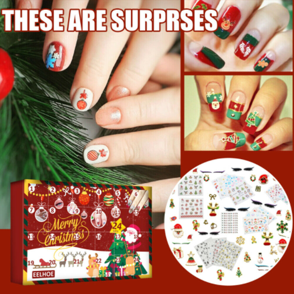 24 Grids Nail stickers Gift Box Christmas Advent Calendar Nail Stickers Trinket