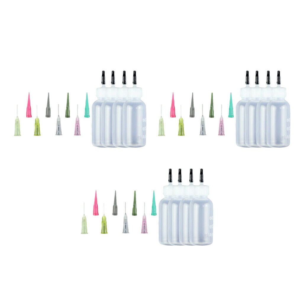30ml Ink Syringe Bottles w/ Paint Lubricant Liquid Needle Tips Sealing Caps