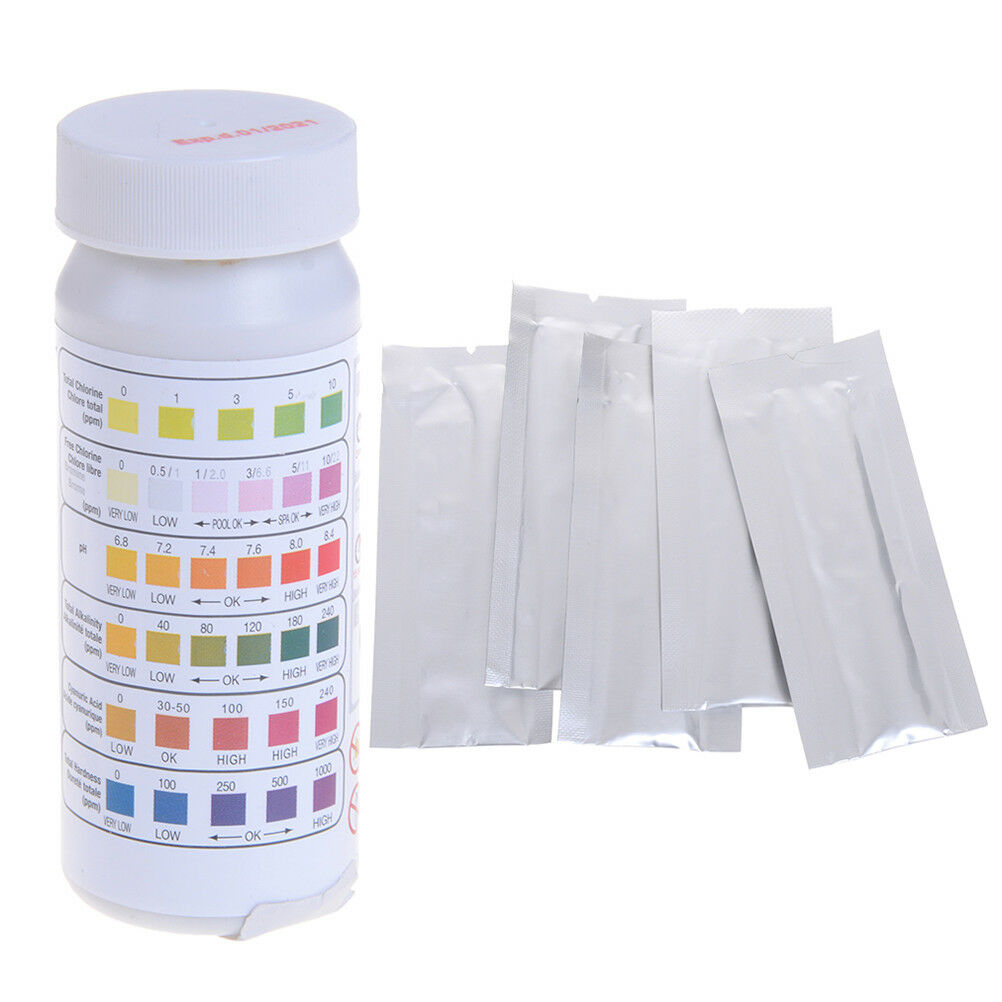 6 in1 swimming pool PH chlorine spa bromine acid test strip cyanuric alkalini Re