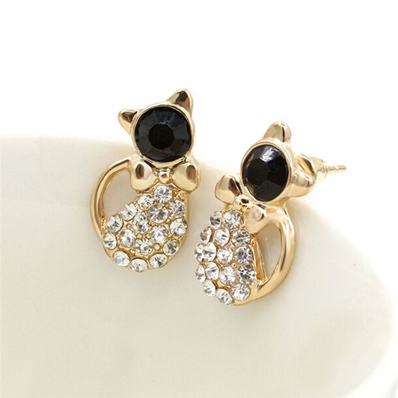 1 Pair Women Fashion Earrings Elegant Cat Crystal Rhinestone EarStudEarrin.l8