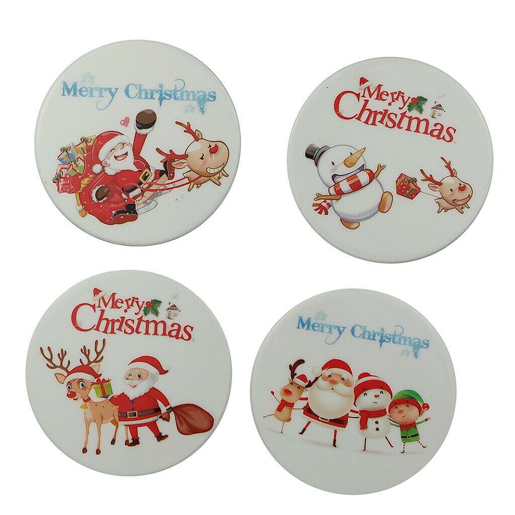 4x Coffee Mug Cup Coaster Table Non Slip Mat Ceramic&Cork Christmas Theme