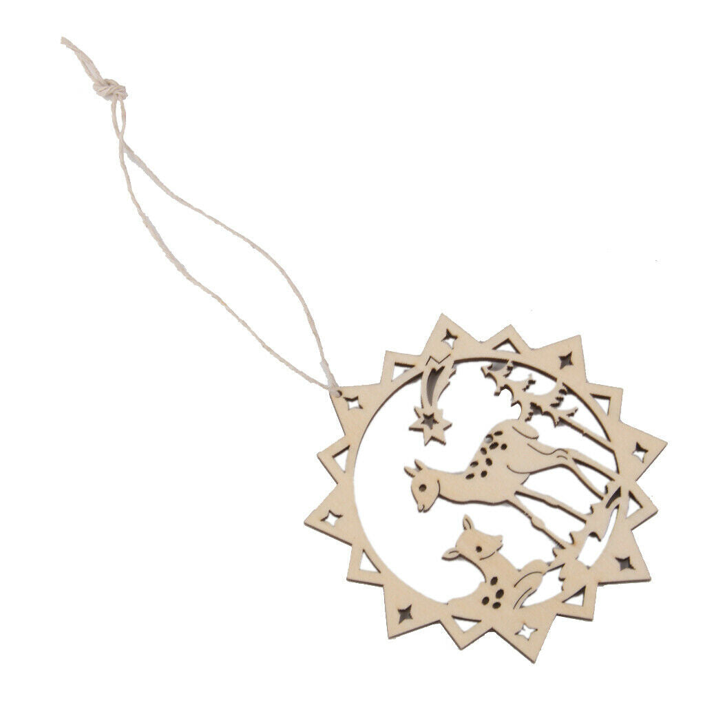 10pcs  Cut Reindeer Wooden Tag Embellishment With String