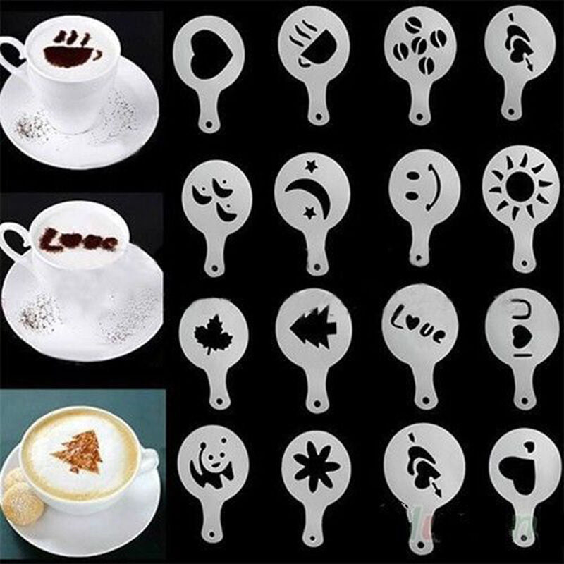 Set of 16 Cappuccino Coffee Decorating Stencil Shapes Mold Latte Art Baris.l8