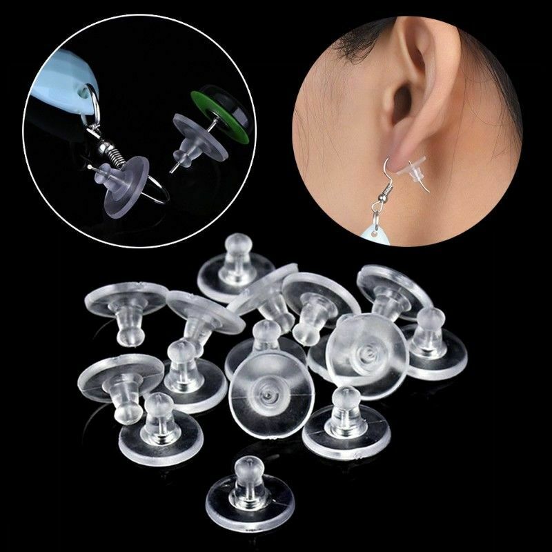 100pc Clear Rubber Earring Safety Back Bullet Clutch Earring Pad Jewelry Finding
