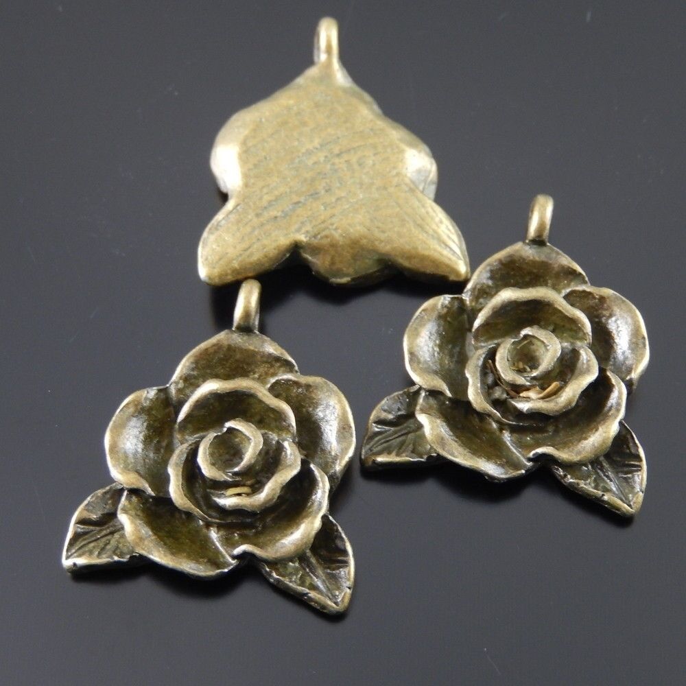 Antiqued Style Bronze Tone Alloy Rose Pendants Charms 20*18*4mm 10PCS