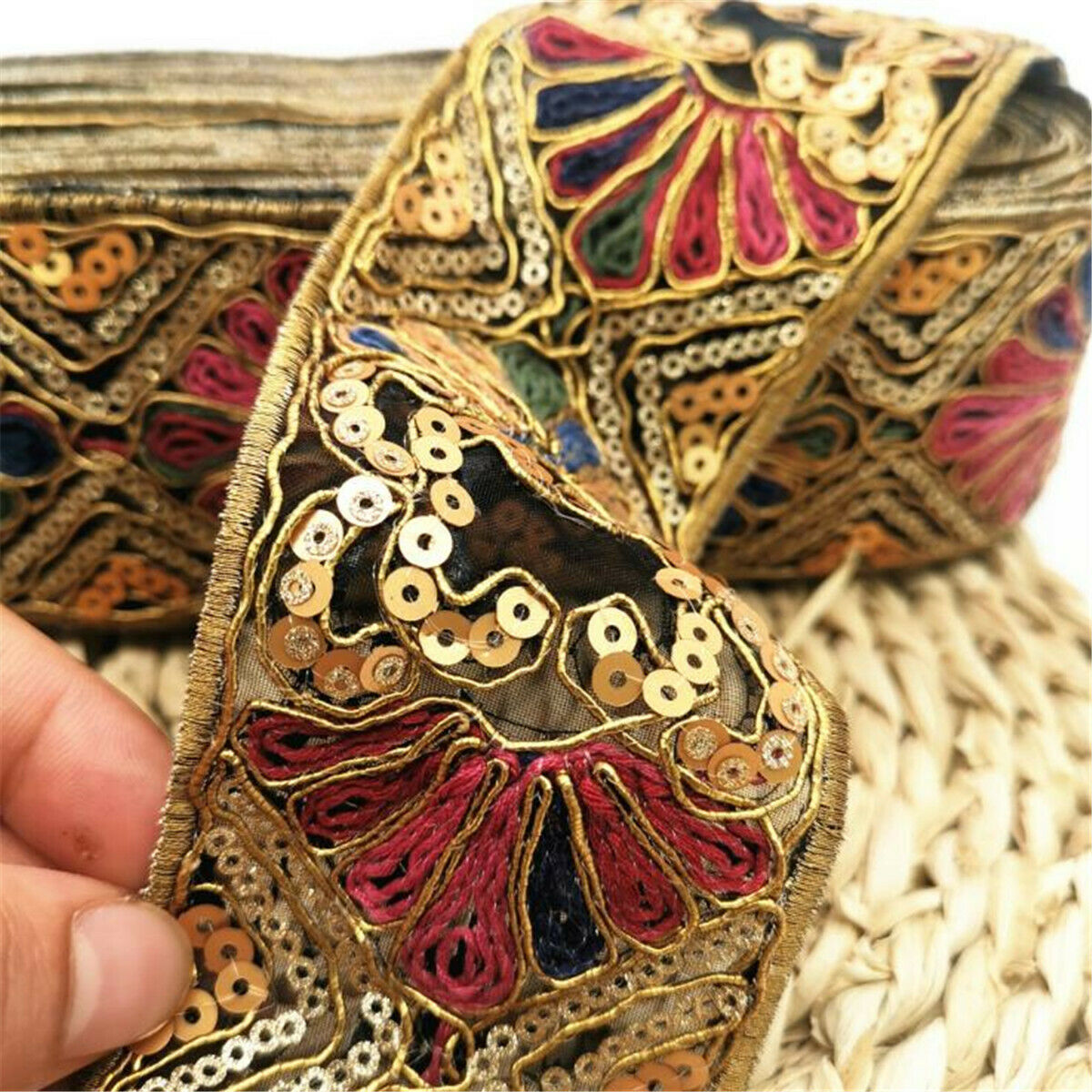 1 Yard Sequin Golden Thread Embroidered Lace Trim Ribbon DIY Clothing Sewing