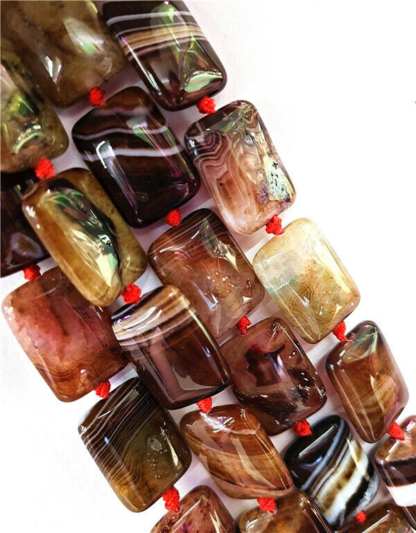 1 Strand 25x18x8mm Brown Stripes Onyx Agate Rectangle Loose Beads 15.5" HH8473