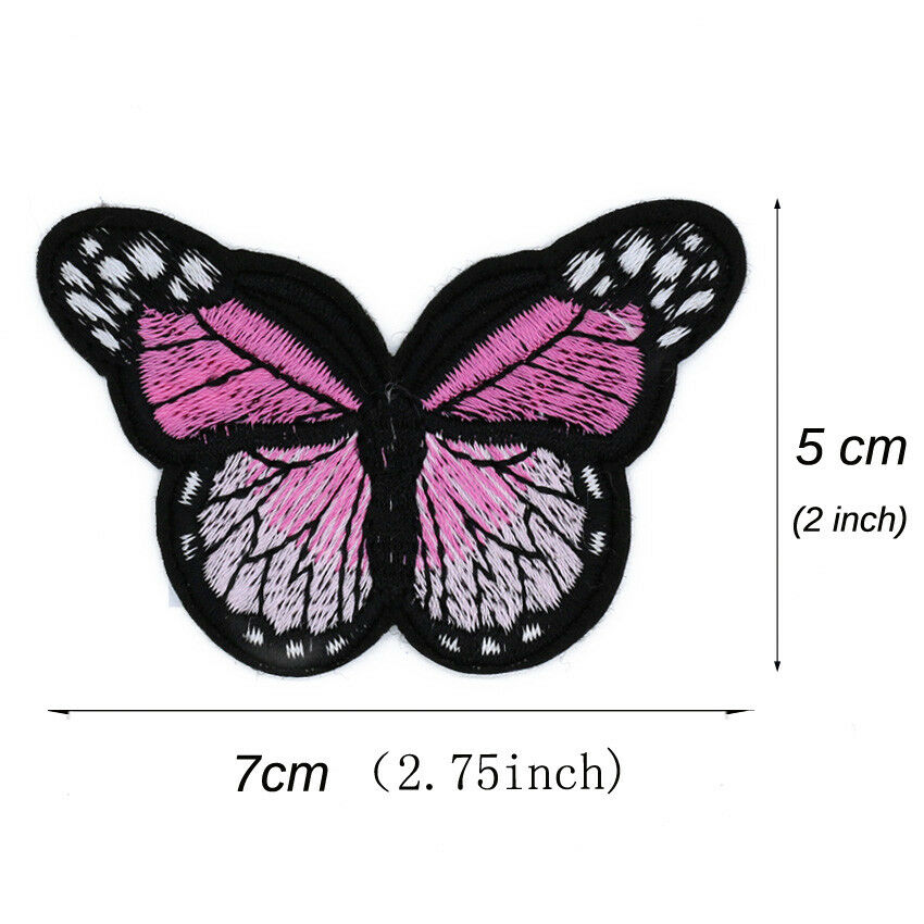 2" 3Pcs Pink Monarch butterfly Iron On Patches Flowers/Sew Applique Badge