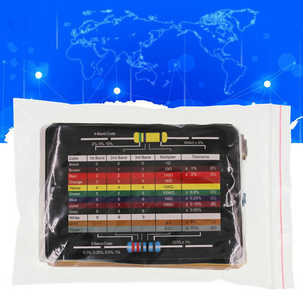 30 Kinds 1/4W Resistance 1% Metal Film Resistor Pack 600Pcs/Set Assorted Kit