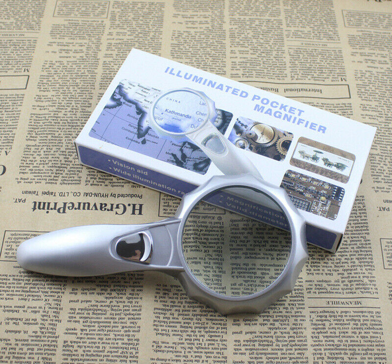 75mm 4X Hand-held 6 LED Umbrella-type Jewelry Loupe Reading Magnifying Glass