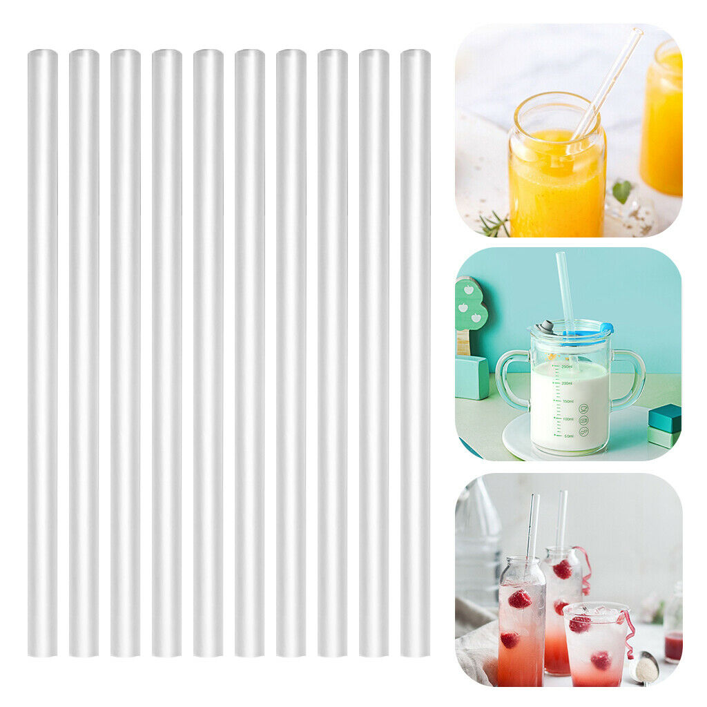 10x Reusable Hard Plastic Straws w/ 1x Cleaning Brush Wedding Party Tableware