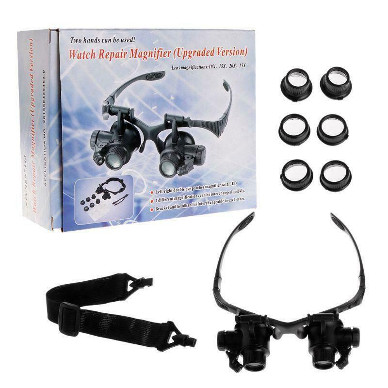 Headband Repair Magnifier With LED Light Dual Eye Jewelry Magnifying Glasses 10X