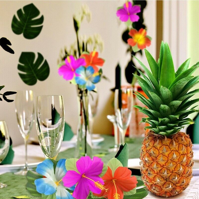 60 Pcs Tropical Party Decoration Supplies 8 inch Tropical Palm Monstera LeavesR3