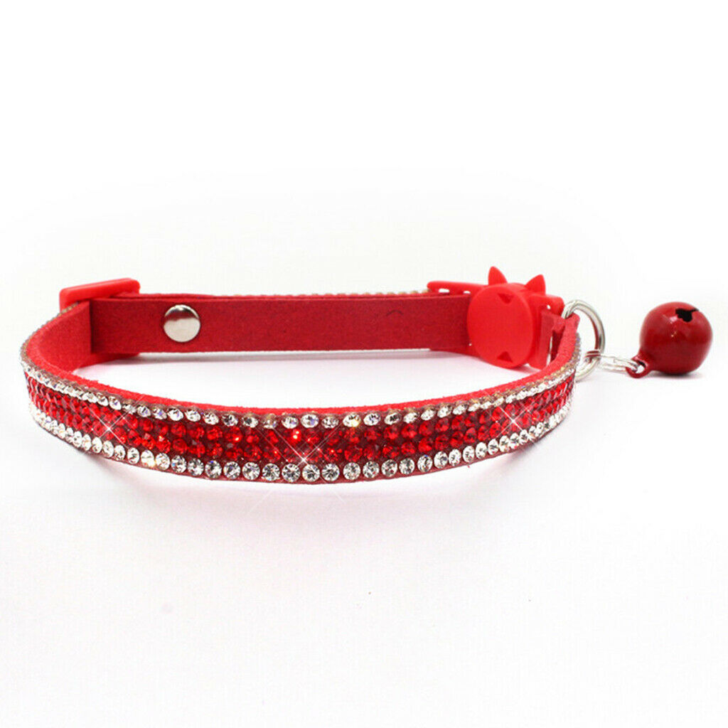 Pet Small Dog and Cat Crystal Diamonds Collar with Bell Red XS