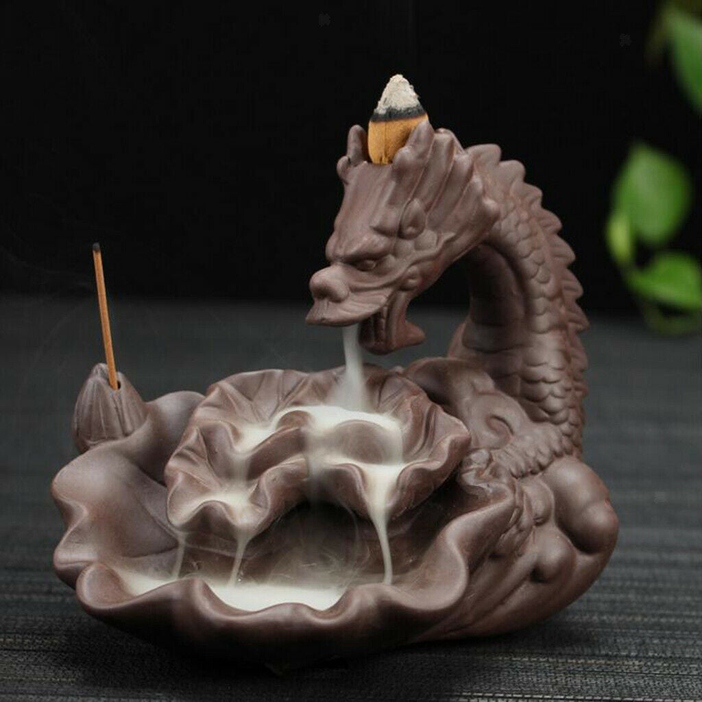 Dragon Pond Smoke Backflow Tower Cone Incense Burner Cone Holder Ceramic #2