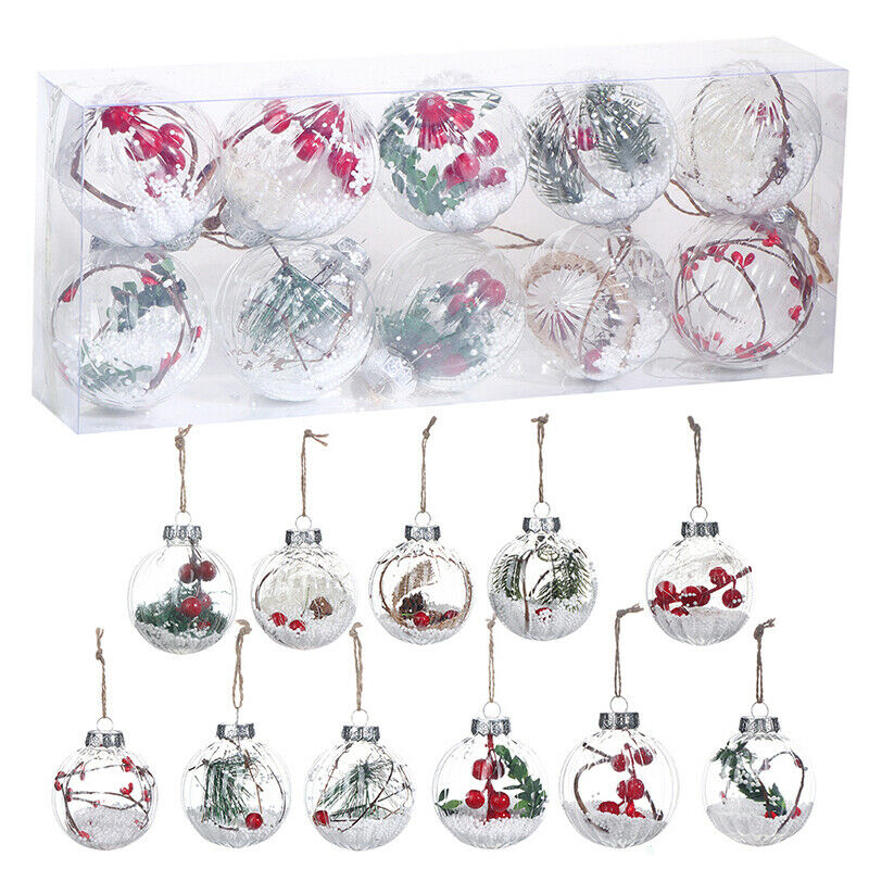 10Pcs Christmas Balls Ornaments 3 inch Clear Christmas Tree Hanging Orname EADF