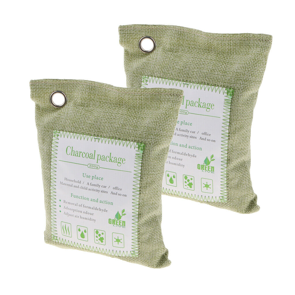 2 Pack NATURAL Air Purifying Bag Bamboo Charcoal Air Freshener, Deodorizer, Odor