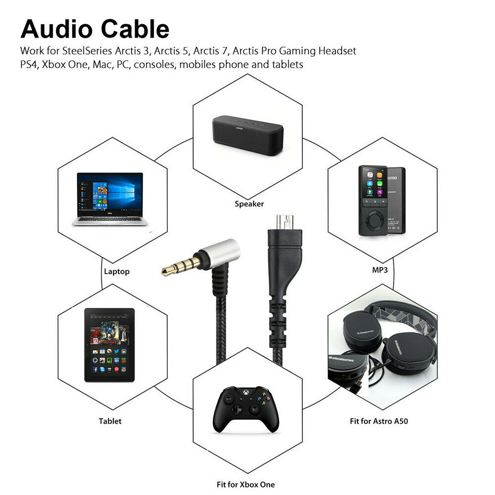 Earphone Audio Cable Cord Replacement For SteelSeries Arctis 3 5 7 Pro Headset