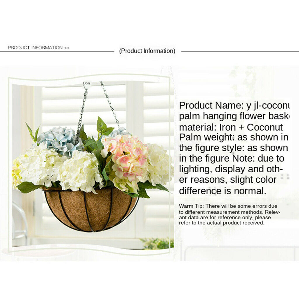 Hanging Basket Planter Metal with Coconut Coir Liner Wire Plant Holder 30cm