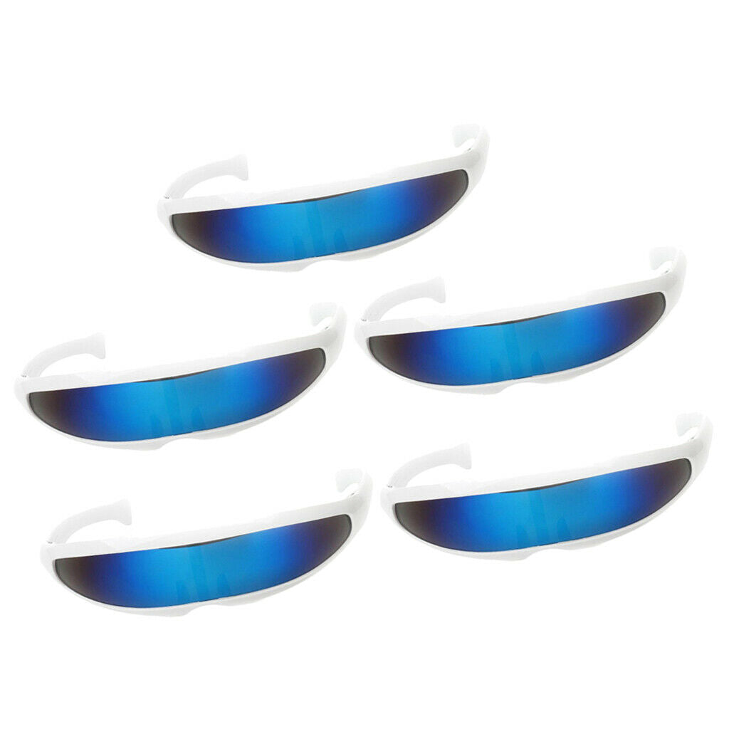 5 Pieces Blue Futuristic Cyclops Narrow Mirrored Visor Sunglasses Glasses