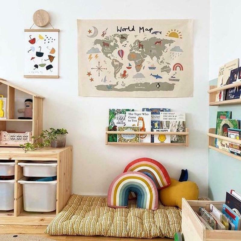 Nordic Educational Kids Room World Map Art Canvas Wall Hanging Painting Picture