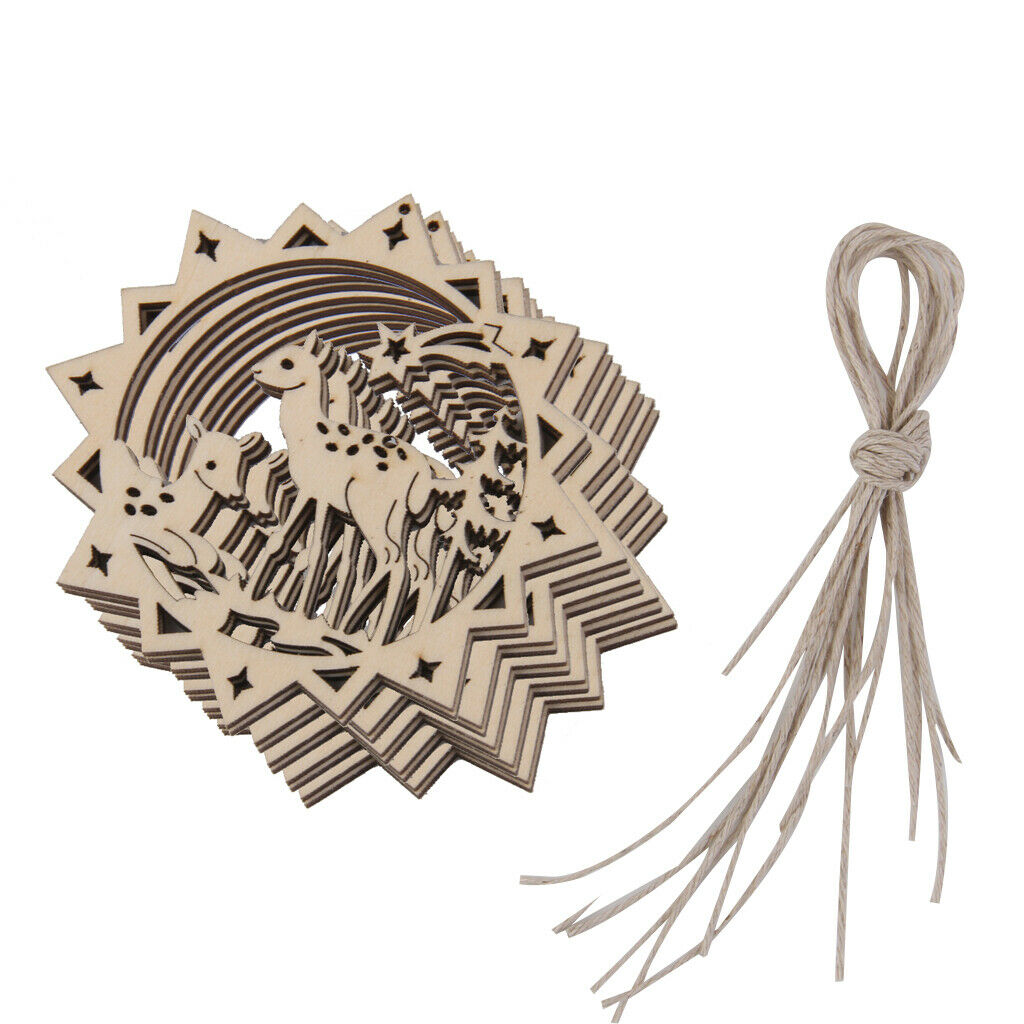 10pcs  Cut Reindeer Wooden Tag Embellishment With String