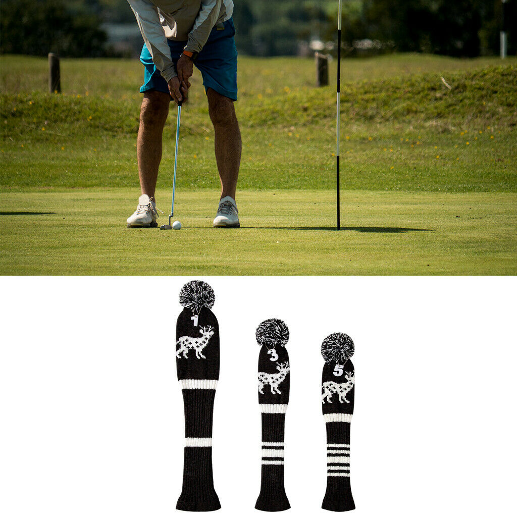 3x Golf Club Head Cover No.1/No.3/No.5 Headcover Long Neck w/Elk Pattern