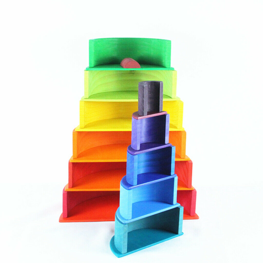 11pcs Wooden Rainbow Stacker Nesting Puzzle Blocks - Semi-circle