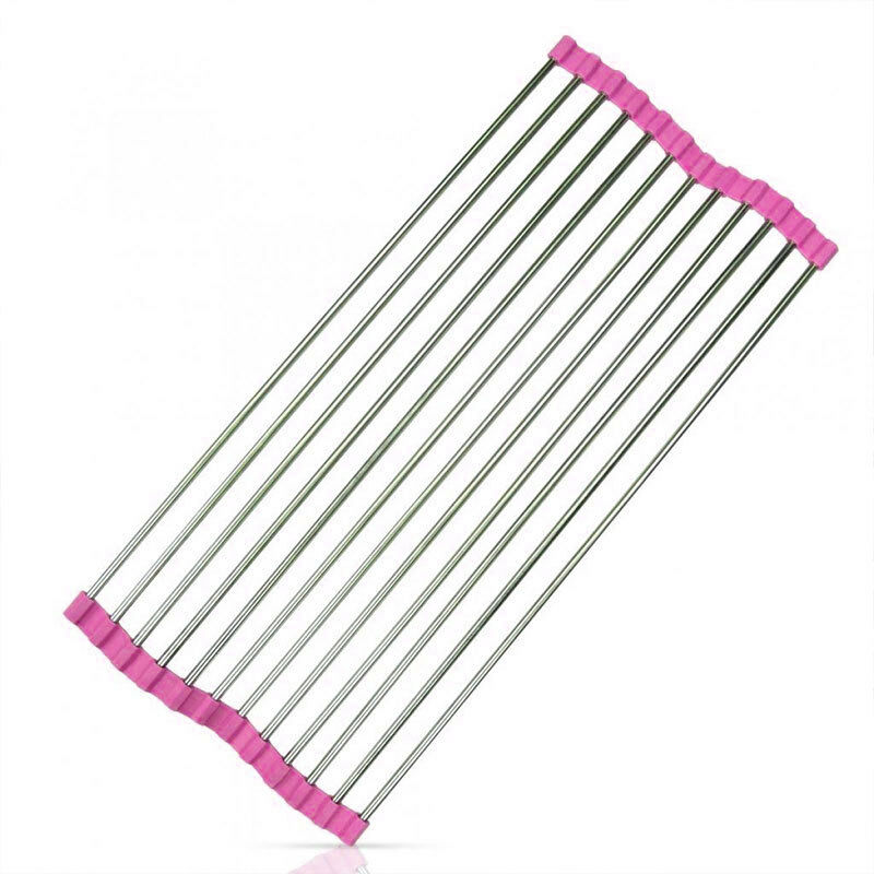 Dish Drainer Pliable Slip Sink Basin Strainer Rest Flat Fuchsia - New