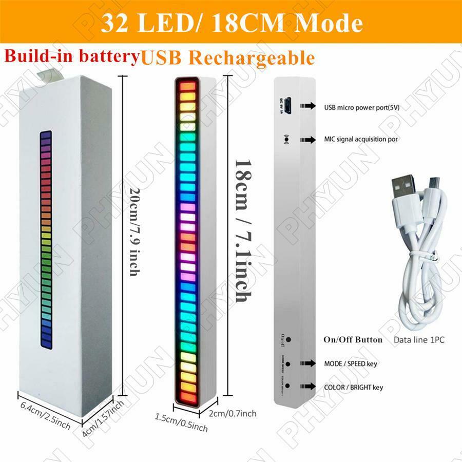 32 LED 18 Colors Car Sound Control RGB Music Rhythm Ambient Light Rechargeable