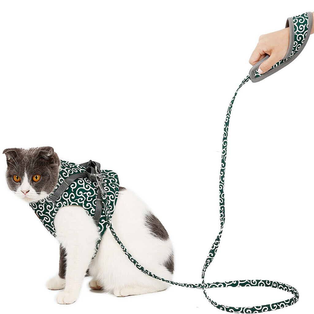 Small Pet Cat Harness Vest with Leash Cat Walking Outdoor Outfits Green-XS