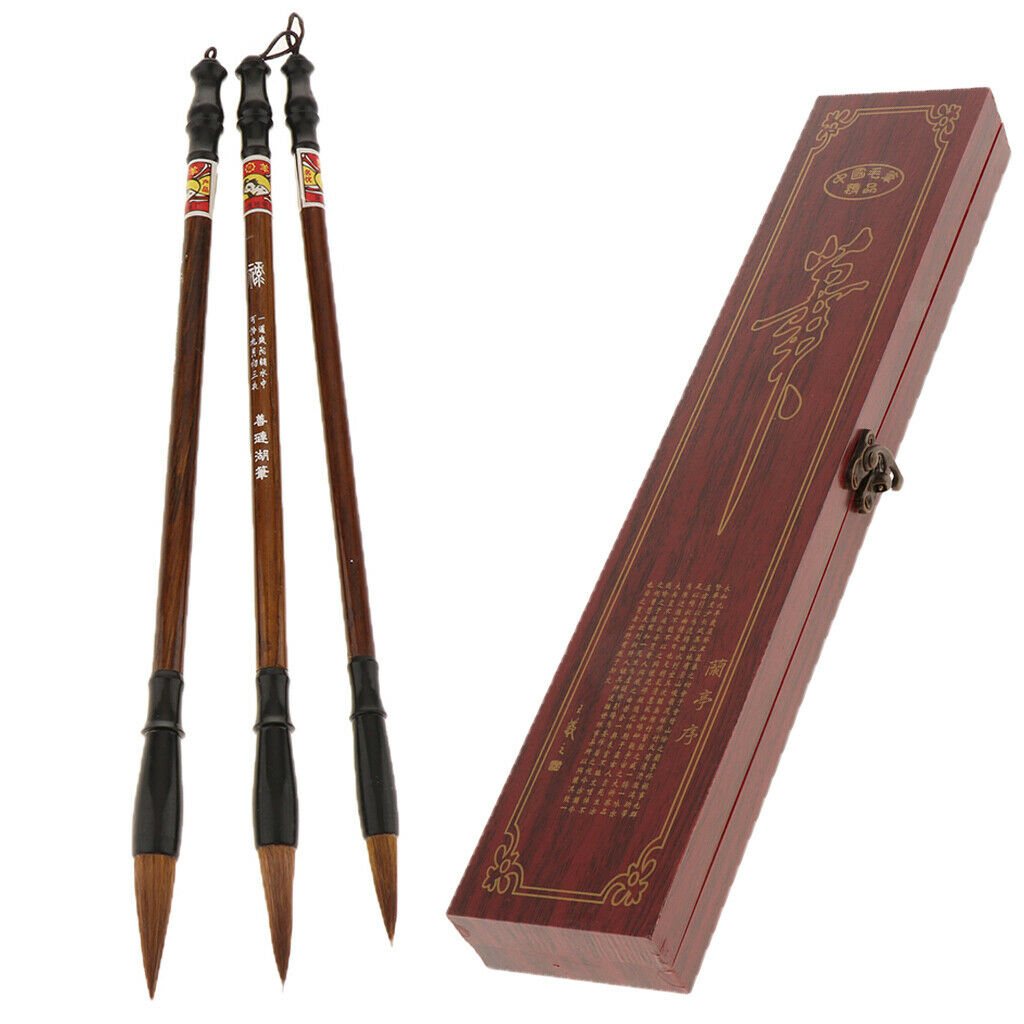 3 Pieces Calligraphy Brush Pen Chinese Traditional Writing Painting Gift Box