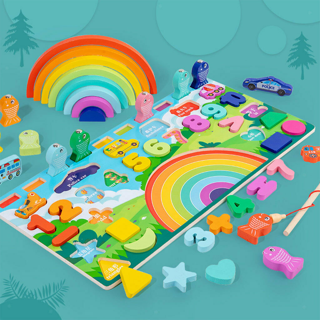 Wooden Number Puzzle Sorting Color Development 5-in-1 for Girls Preschool