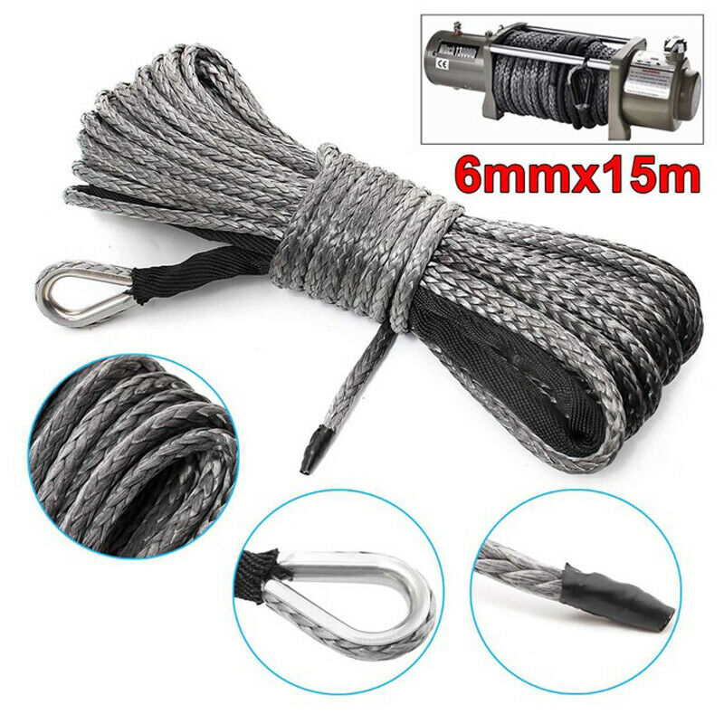 5000-5700lbs 50ft Ã—6mm Nylon Synthetic Fiber Winch Line Cable Rope Car ATV UTV