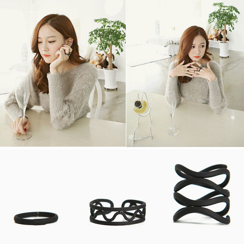 3PCS Women's Punk Black Stack Plain Above Knuckle Ring Midi Finger Tip Ri.l8