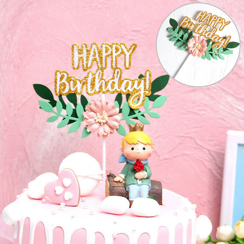 Forest Style Happy Birthday Flower Leaf Cake Topper Birthday Cake Decorat.l8
