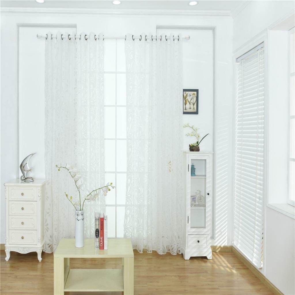 Floral Textured Grommet Sheer Curtain Window Voile Panel 39inchx98inch White