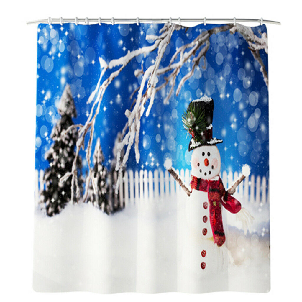 Christmas Style  Bathroom Curtains with Hooks for Bathroom Decor Snowman