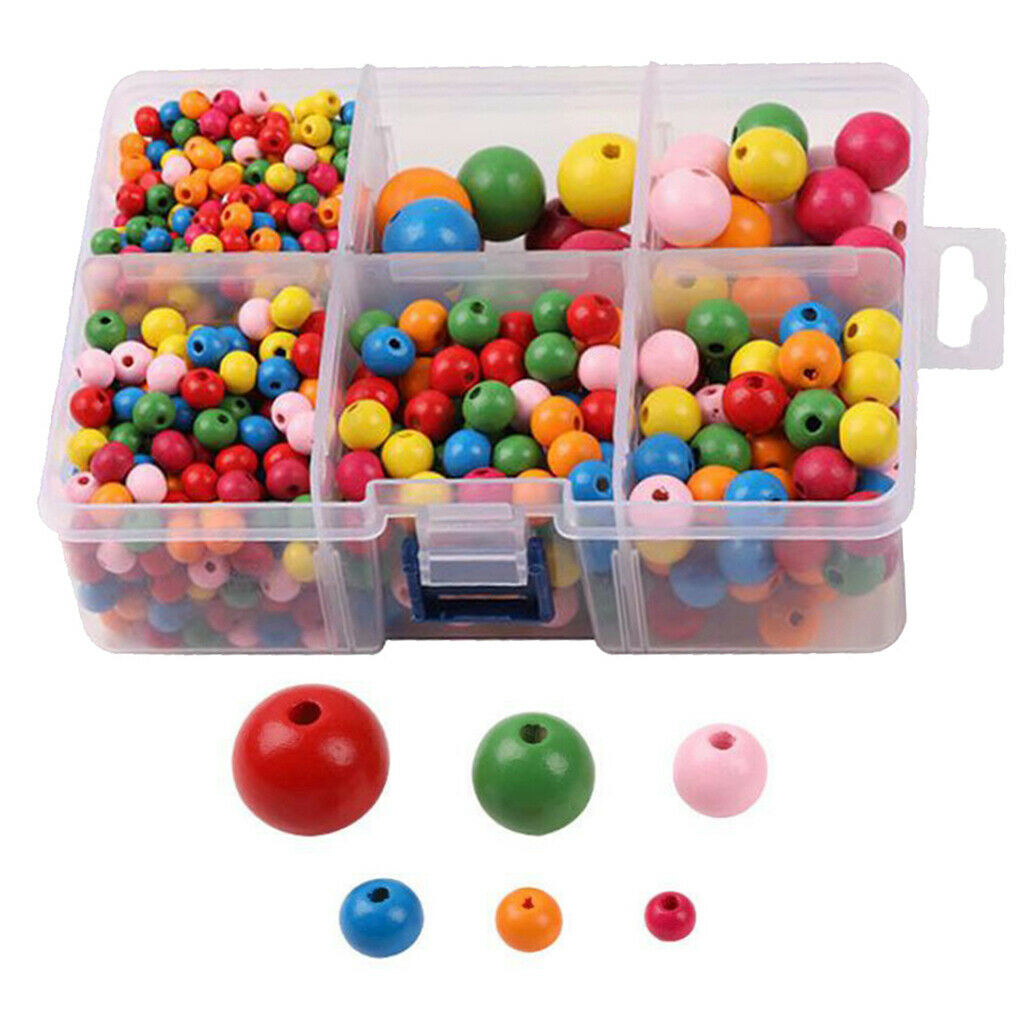 1105pcs Colored Round Wooden Beads for Crafts Loose Solid Wooden Spacer Beads
