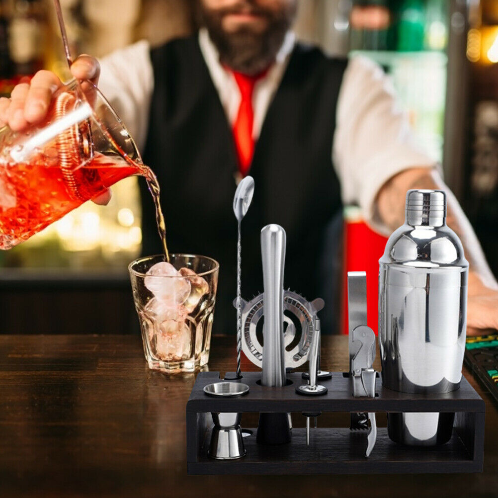 Bartender Kit With Stand Stainless Steel Cocktail Shaker With 10 Pieces Bar Tool