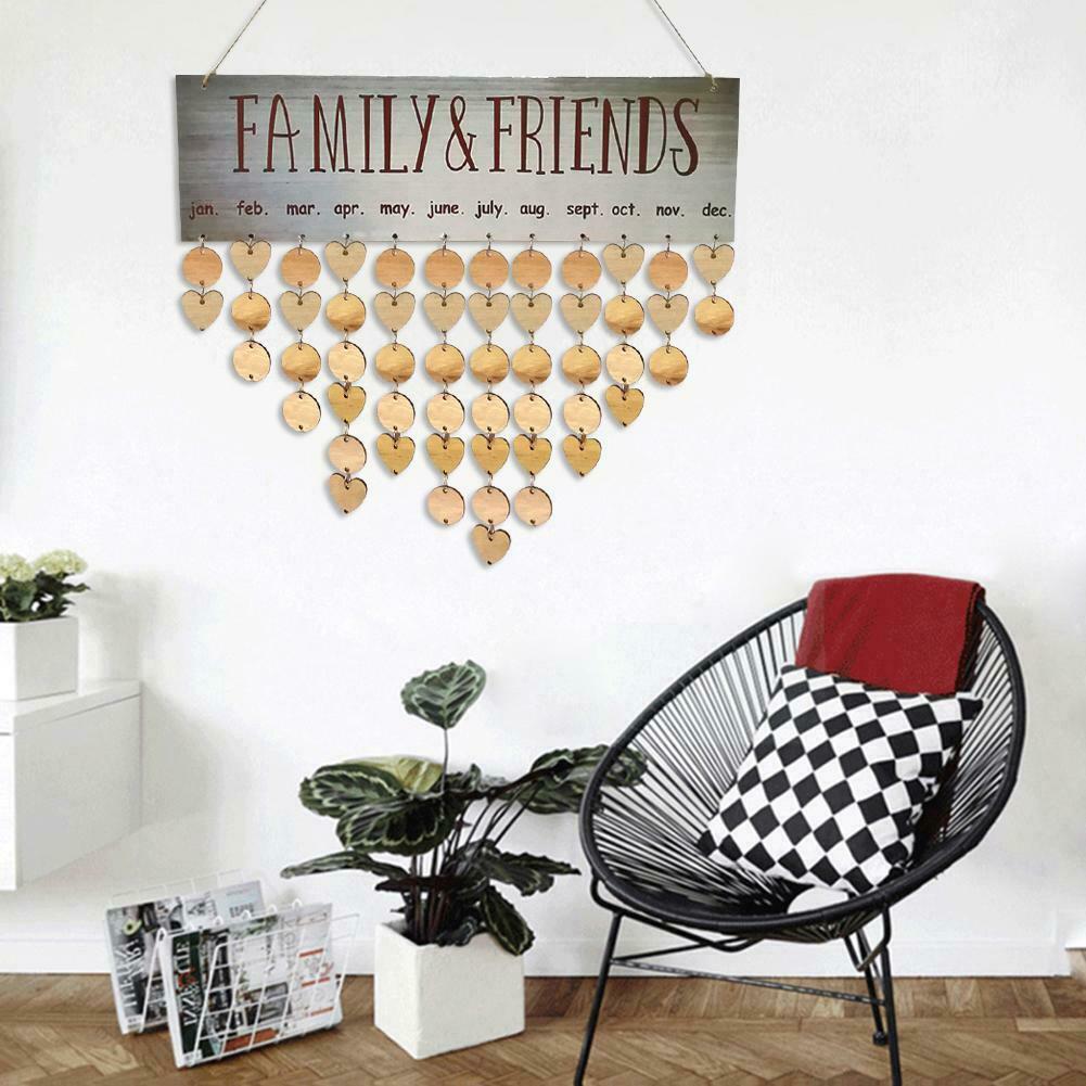 Wooden Hanging Calendar Birthday Reminder Board Family Date Planner Sign Decor