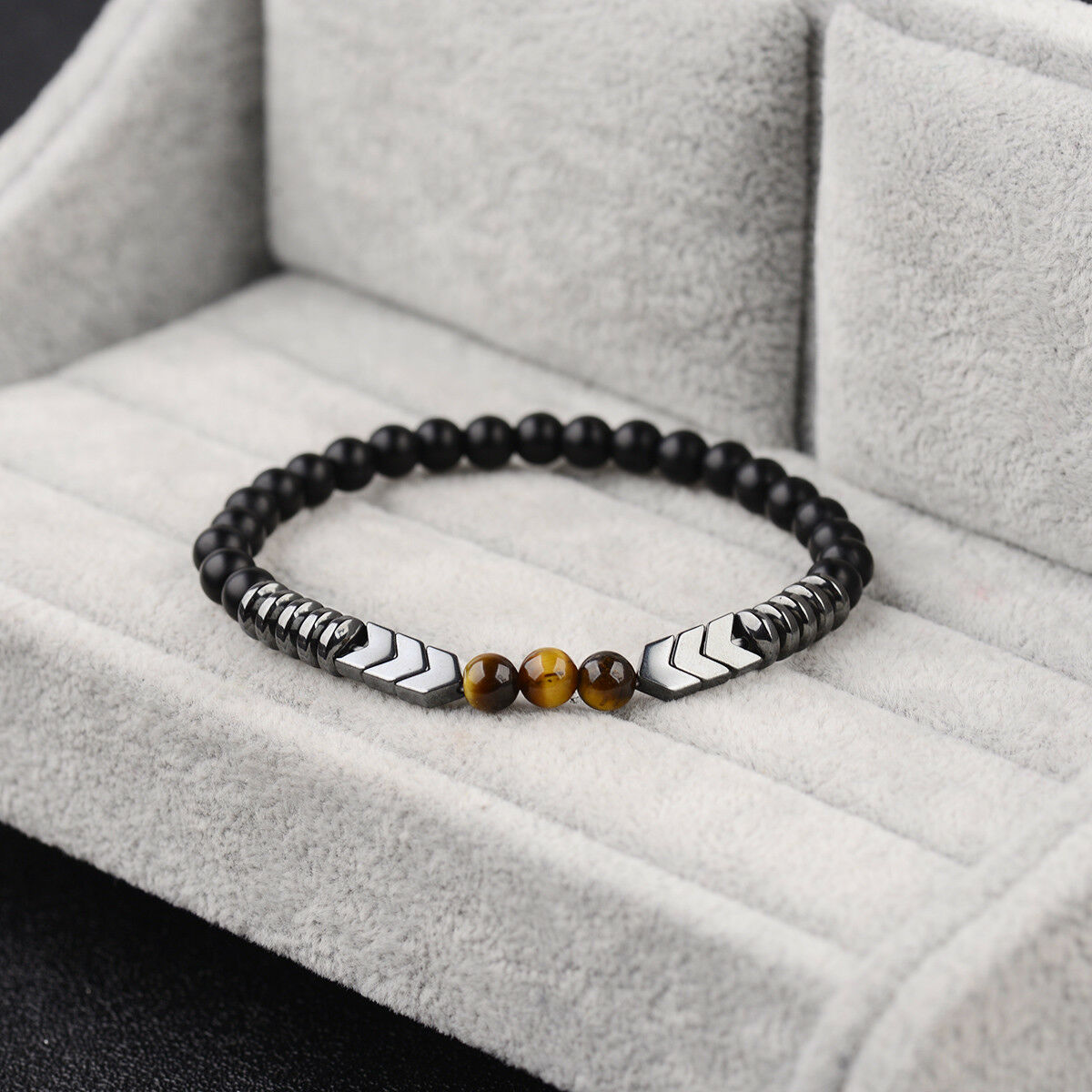 Men Women Natural Matte Onyx Bead Hematite Arrow Tiger Eye Stone Energy Bracelet