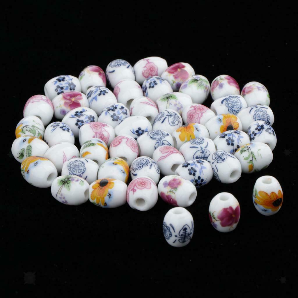 50Pcs 13 x 10mm Oval Shaped Porcelain Ceramic Beads Jewelry Making Supply for