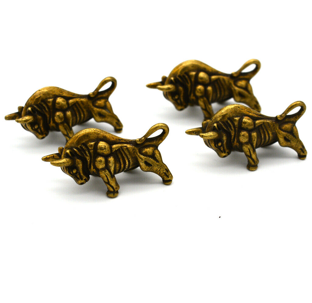 4pcs Chinese Pure brass Wall Street bull small statue
