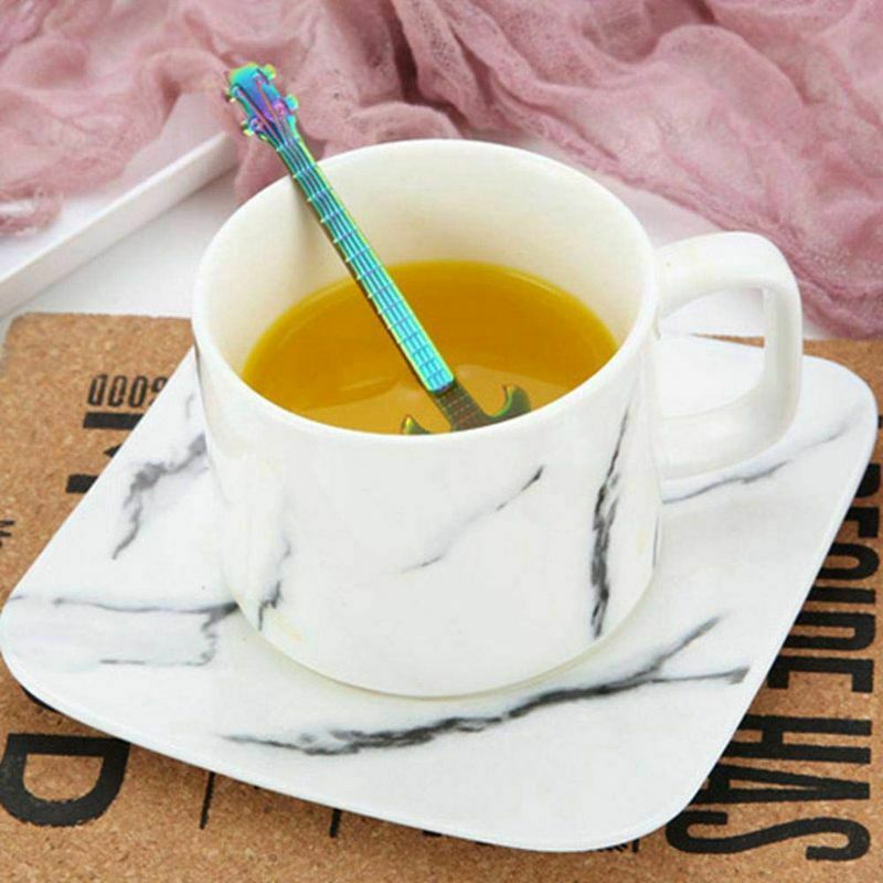 1X(6 Pcs Coffee Teaspoons Guitar Spoon,Stainless Steel Colorful Dessert Spoo5G6)