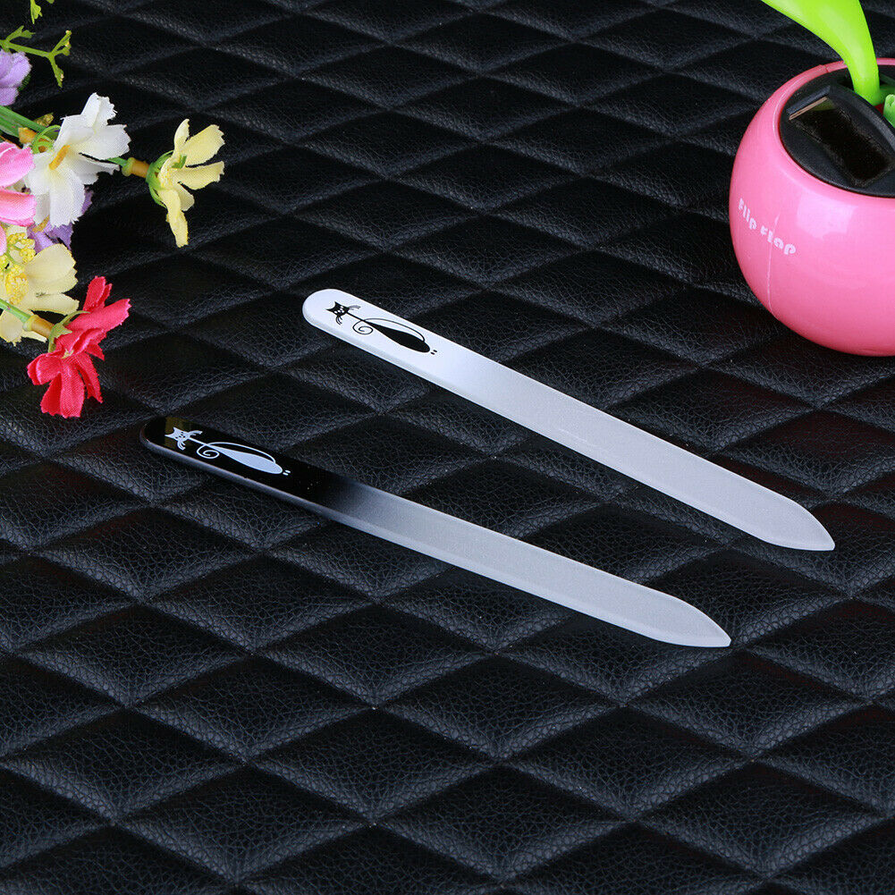 2pcs/set Printed Double Sided Glass Nail File Manicure Polishing Nail Tools @