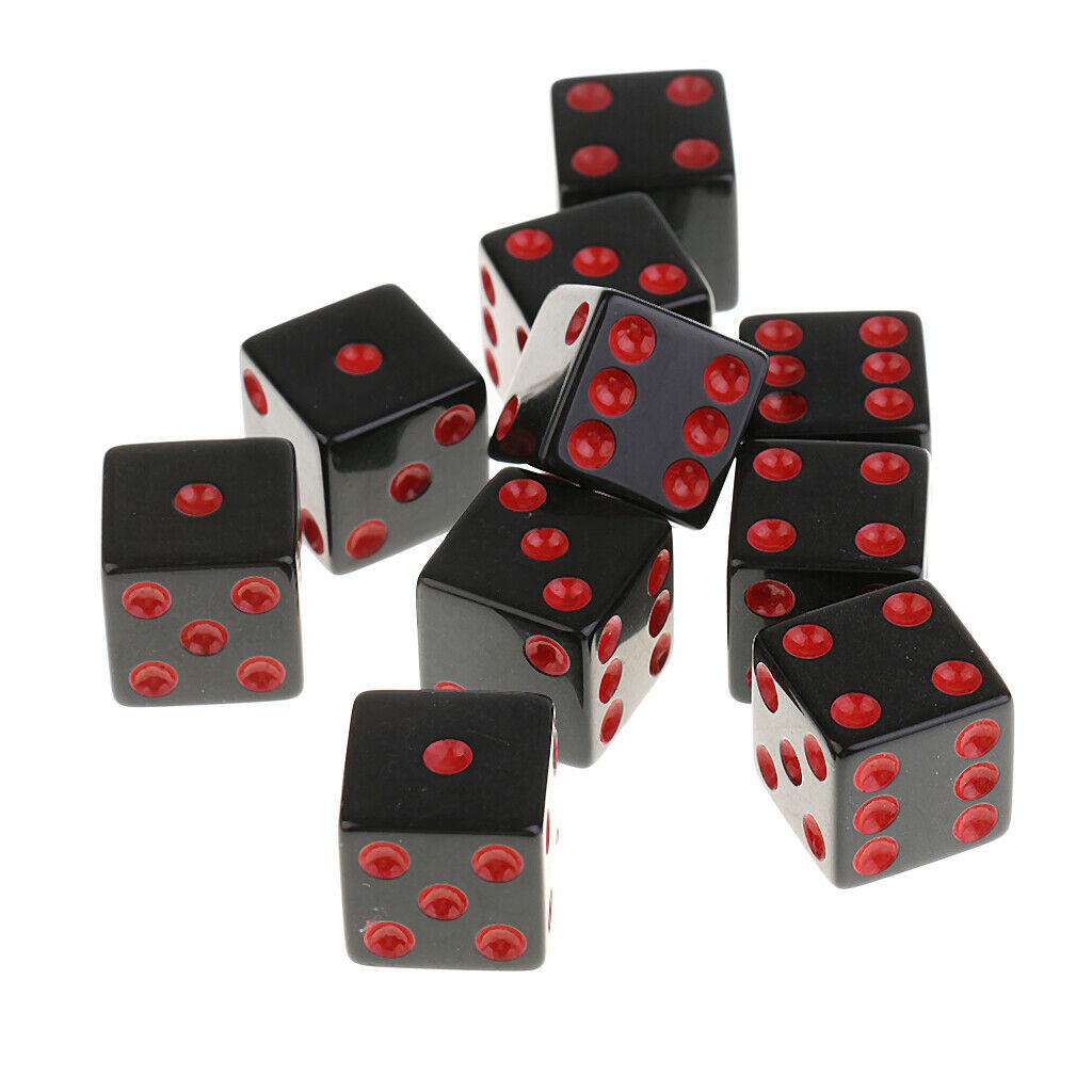 10Pcs Acrylic Dice D6 Red Dotted for  D&D Game Player