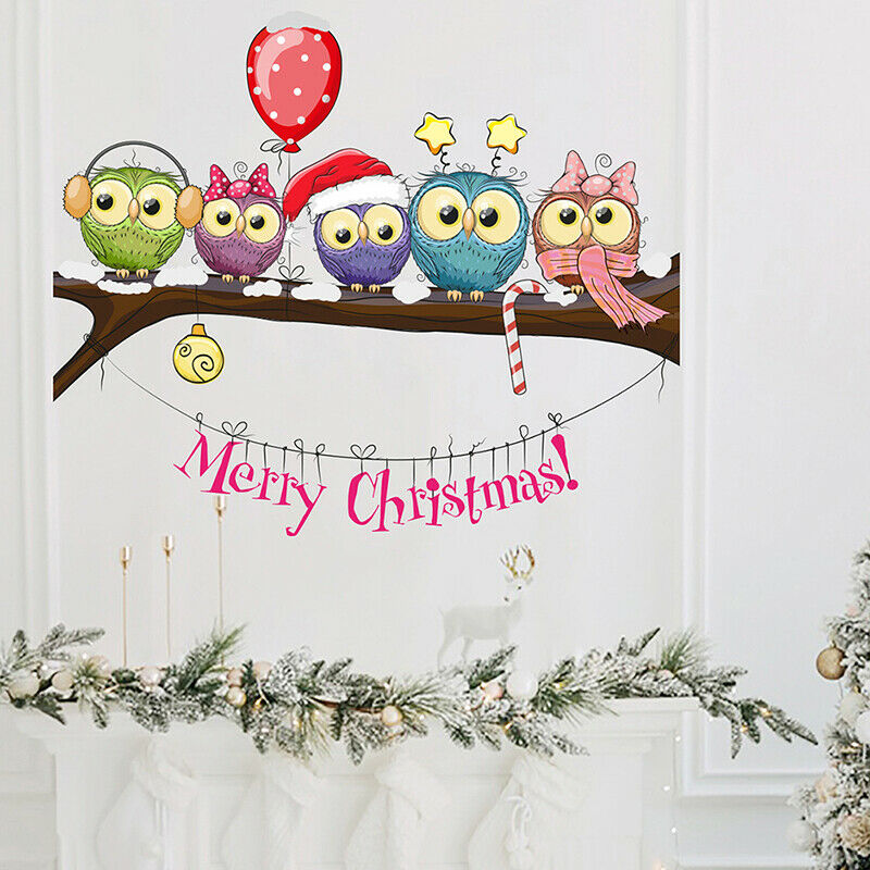 New Year Window Stickers Christmas Decoration Owl On A Tree Branch Wall SticBDA