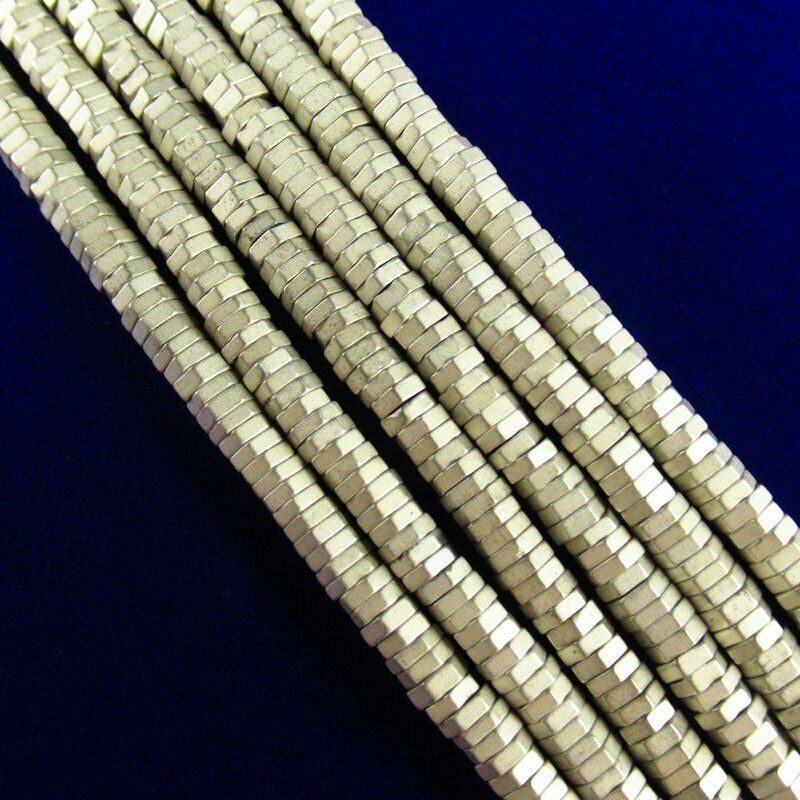 Faceted Light Yellow Frosted Hematite Hexagon Loose Bead 15.5 " 20g A-457TS