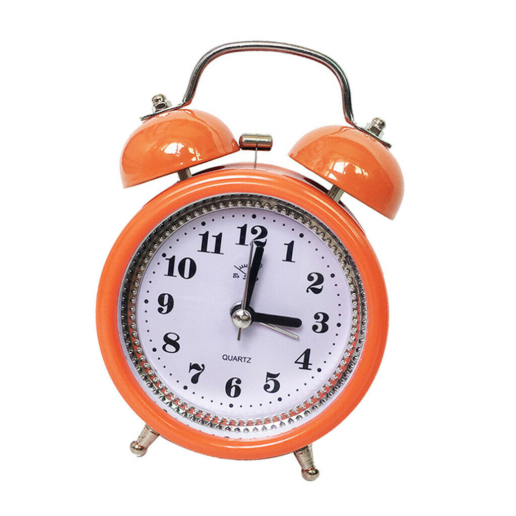 Retro metal double bell alarm clock bedside clock with orange night light
